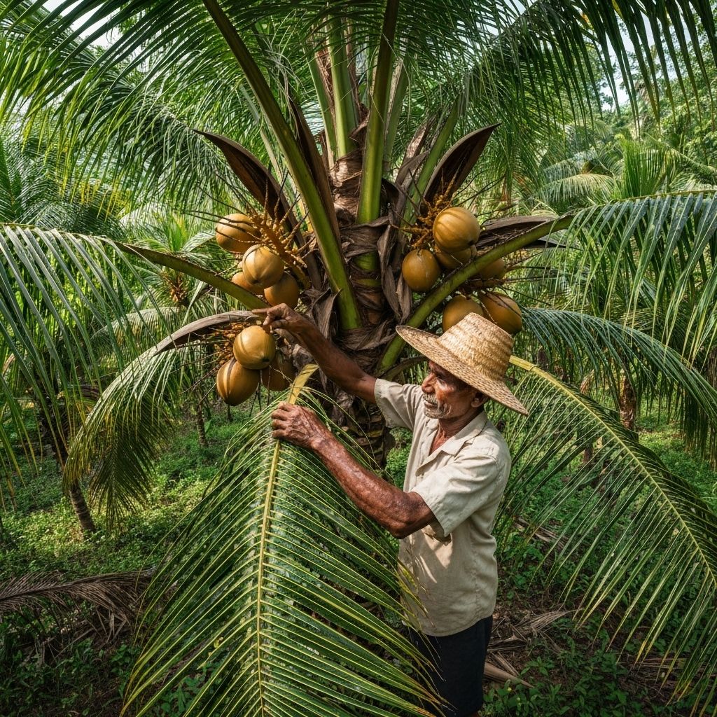 Traditional coconut farming in Sri Lanka